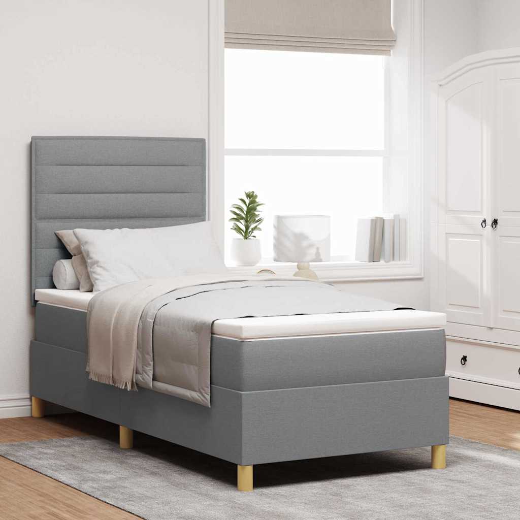 vidaXL Łóżko z sprężyną LED Jasnoszary 90 x 200 cm tkanina