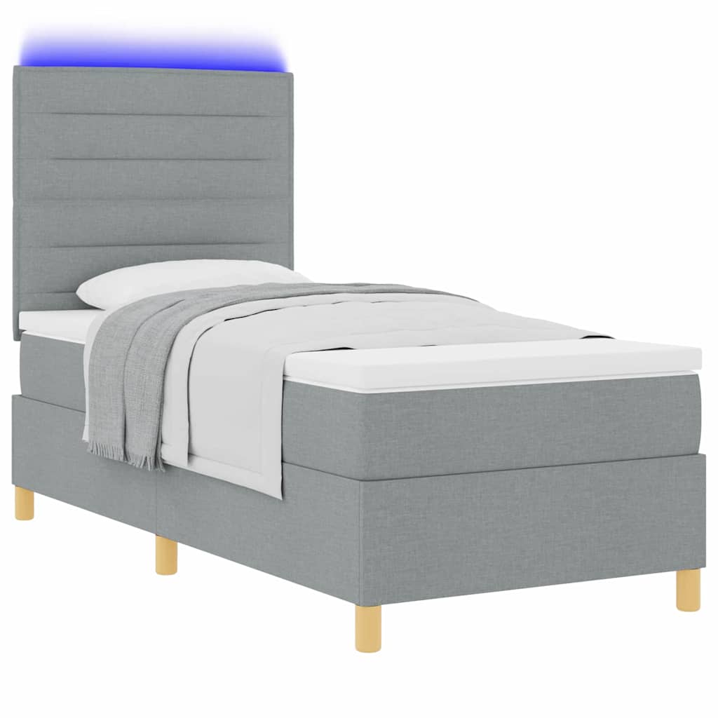 vidaXL Łóżko z sprężyną LED Jasnoszary 90 x 200 cm tkanina