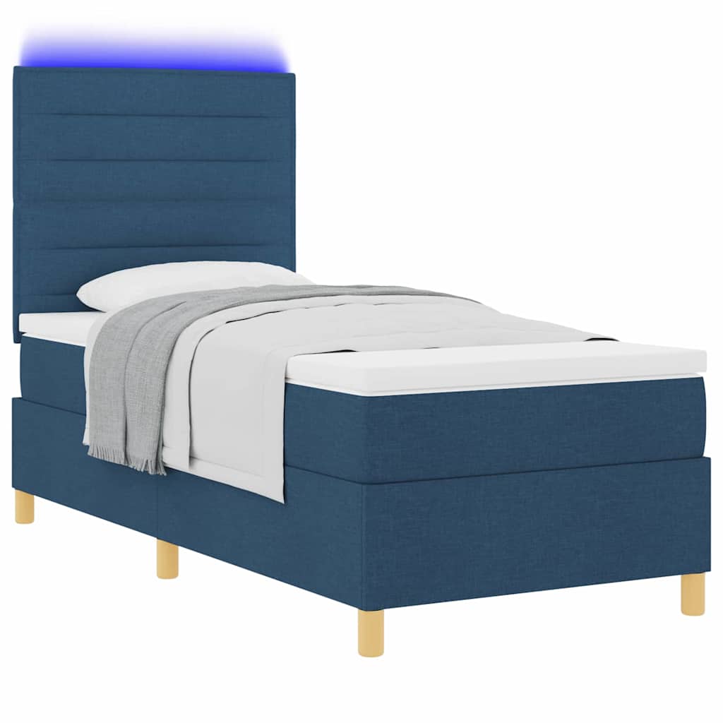 vidaXL Łóżko z sprężyną LED z materacem Niebieski 90 x 200 cm tkanina