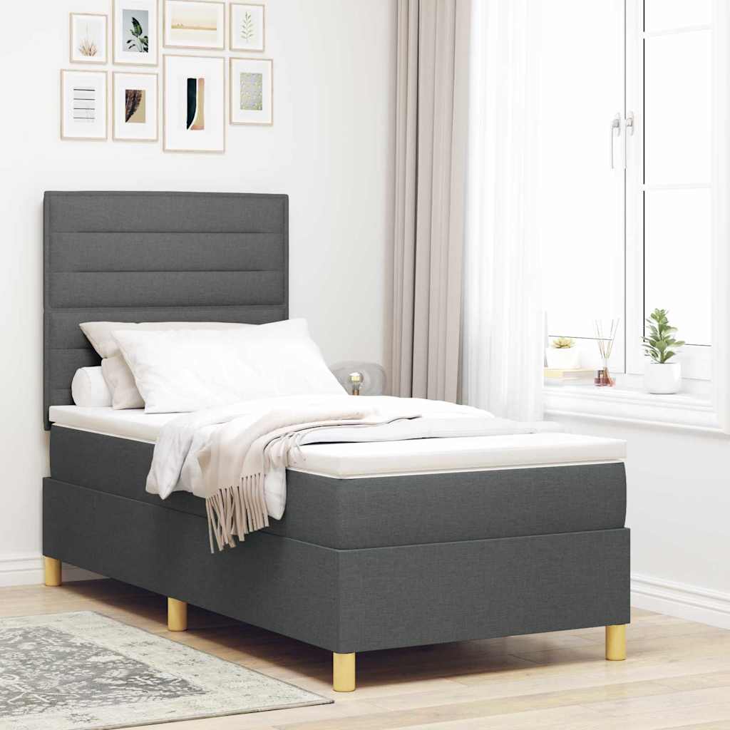 vidaXL Łóżko z sprężyną LED Ciemnoszary 100 x 200 cm tkanina