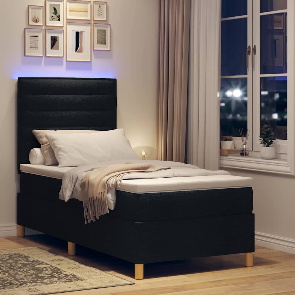 vidaXL Łóżko z sprężyną LED z materacem Czarny 100 x 200 cm tkanina