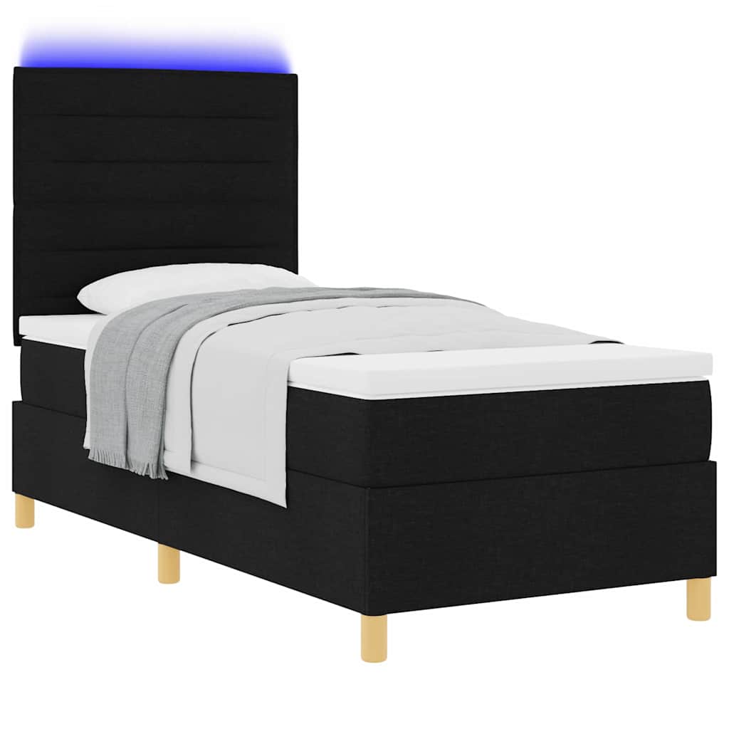 vidaXL Łóżko z sprężyną LED z materacem Czarny 100 x 200 cm tkanina