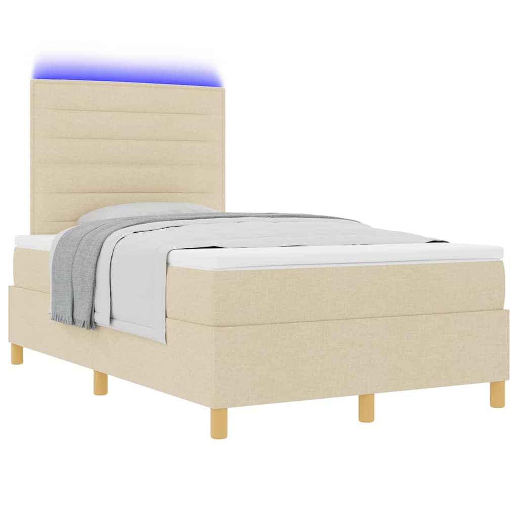 vidaXL Łóżko z sprężyną LED z materacem Kremowy 120 x 190 cm tkanina