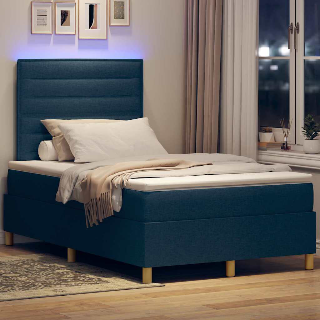vidaXL Łóżko z sprężyną LED z materacem Niebieski 120 x 190 cm tkanina