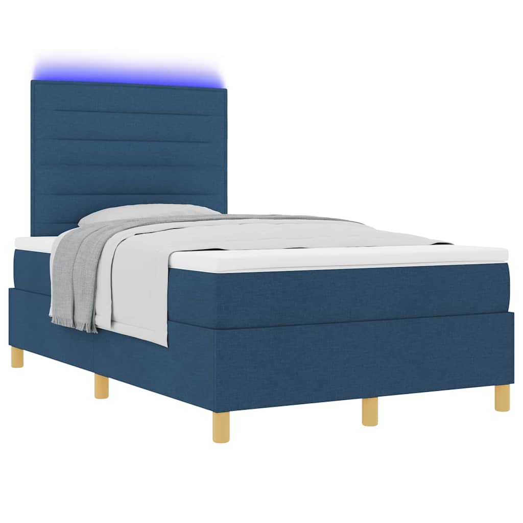 vidaXL Łóżko z sprężyną LED z materacem Niebieski 120 x 190 cm tkanina