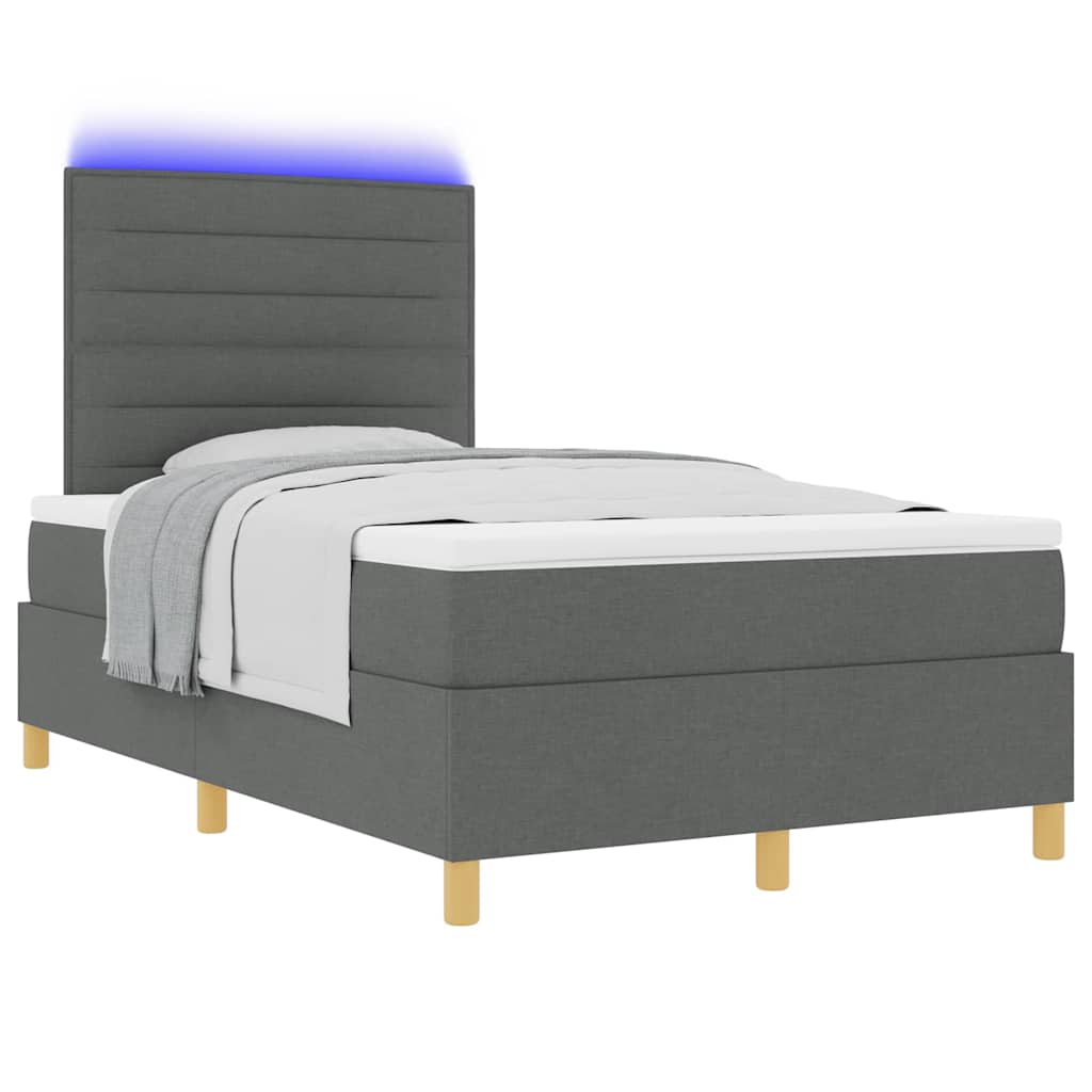 vidaXL Łóżko z sprężyną LED Ciemnoszary 120 x 200 cm tkanina
