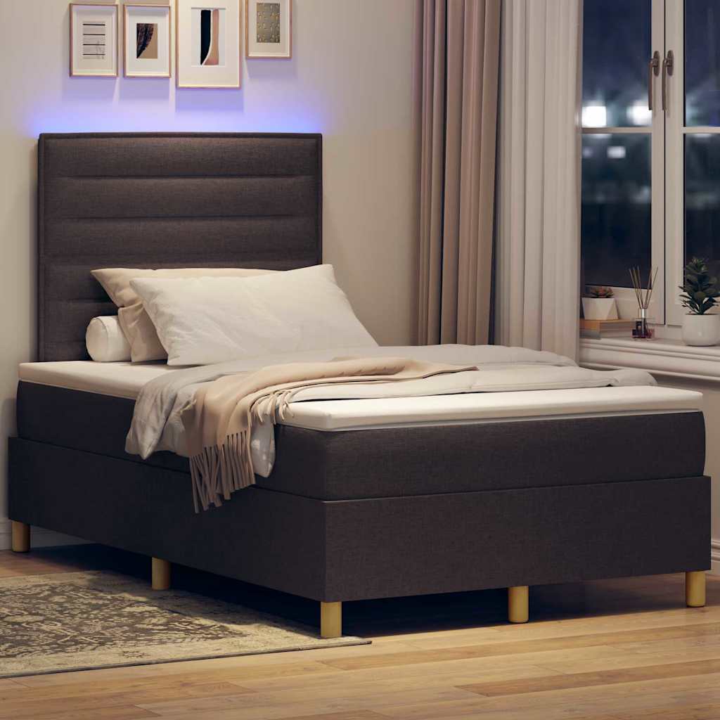 vidaXL Łóżko z sprężyną LED Ciemny brąz 120 x 200 cm tkanina