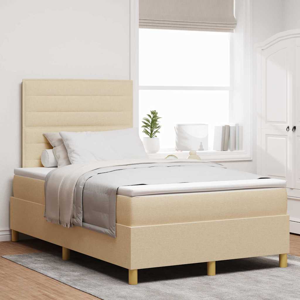 vidaXL Łóżko z sprężyną LED z materacem Kremowy 120 x 200 cm tkanina