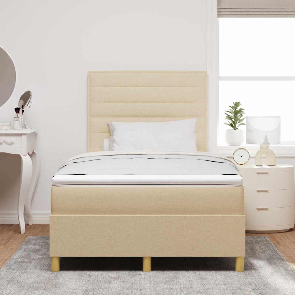 vidaXL Łóżko z sprężyną LED z materacem Kremowy 120 x 200 cm tkanina