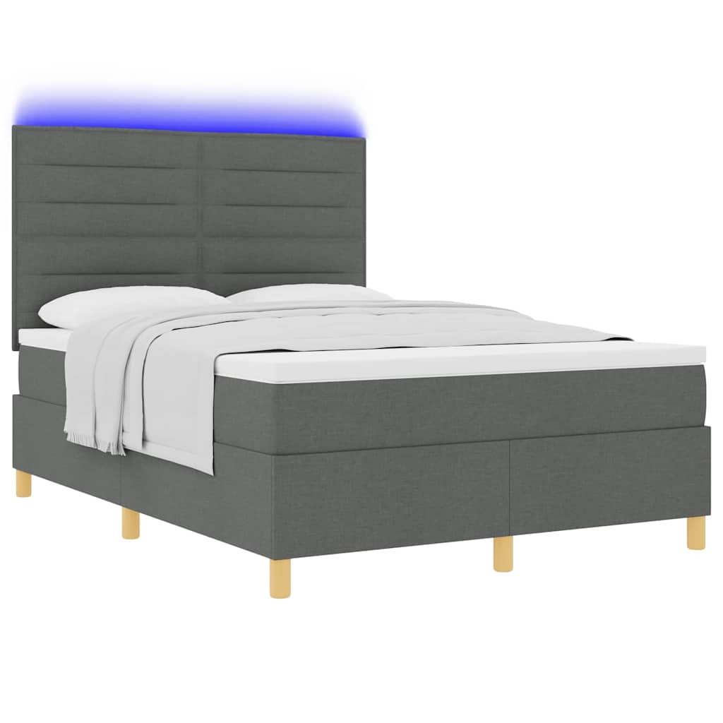 vidaXL Łóżko z sprężyną LED Ciemnoszary 140 x 190 cm tkanina