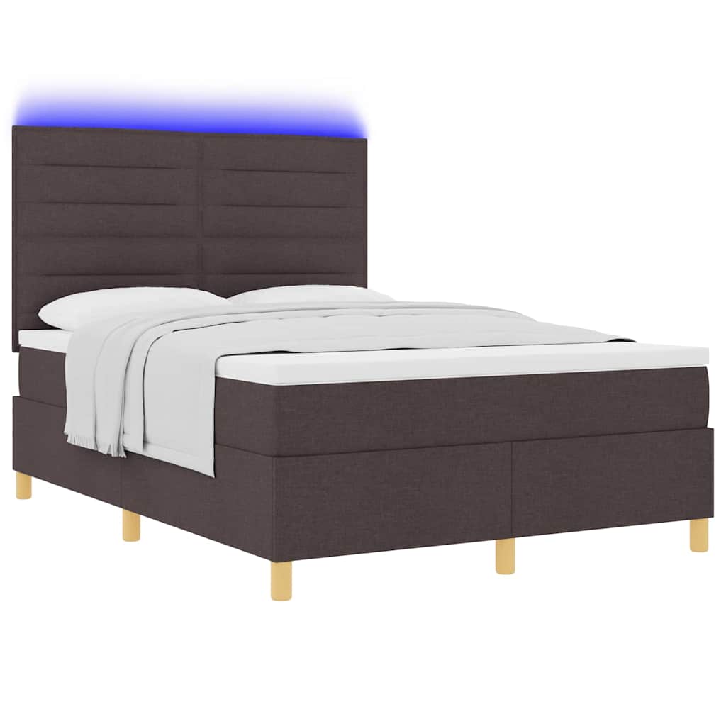 vidaXL Łóżko z sprężyną LED Ciemny brąz 140 x 190 cm tkanina