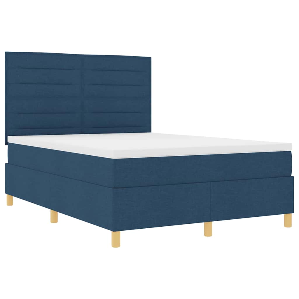 vidaXL Łóżko z sprężyną LED z materacem Niebieski 140 x 190 cm tkanina