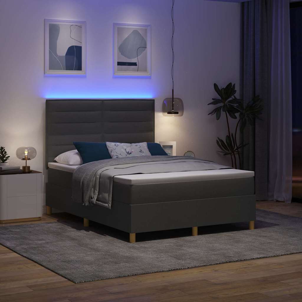 vidaXL Łóżko z sprężyną LED Ciemnoszary 140 x 200 cm tkanina