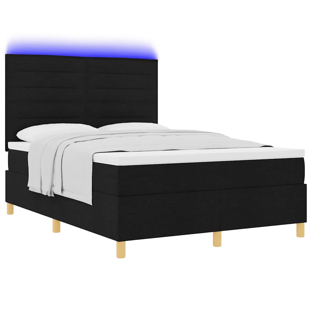 vidaXL Łóżko z sprężyną LED z materacem Czarny 140 x 200 cm tkanina
