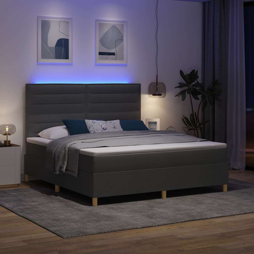vidaXL Łóżko z sprężyną LED Ciemnoszary 180 x 200 cm tkanina