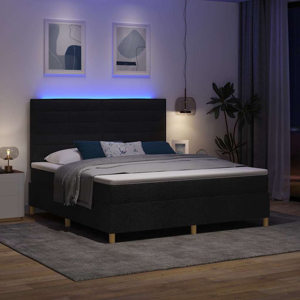 vidaXL Łóżko z sprężyną LED z materacem Czarny 180 x 200 cm tkanina