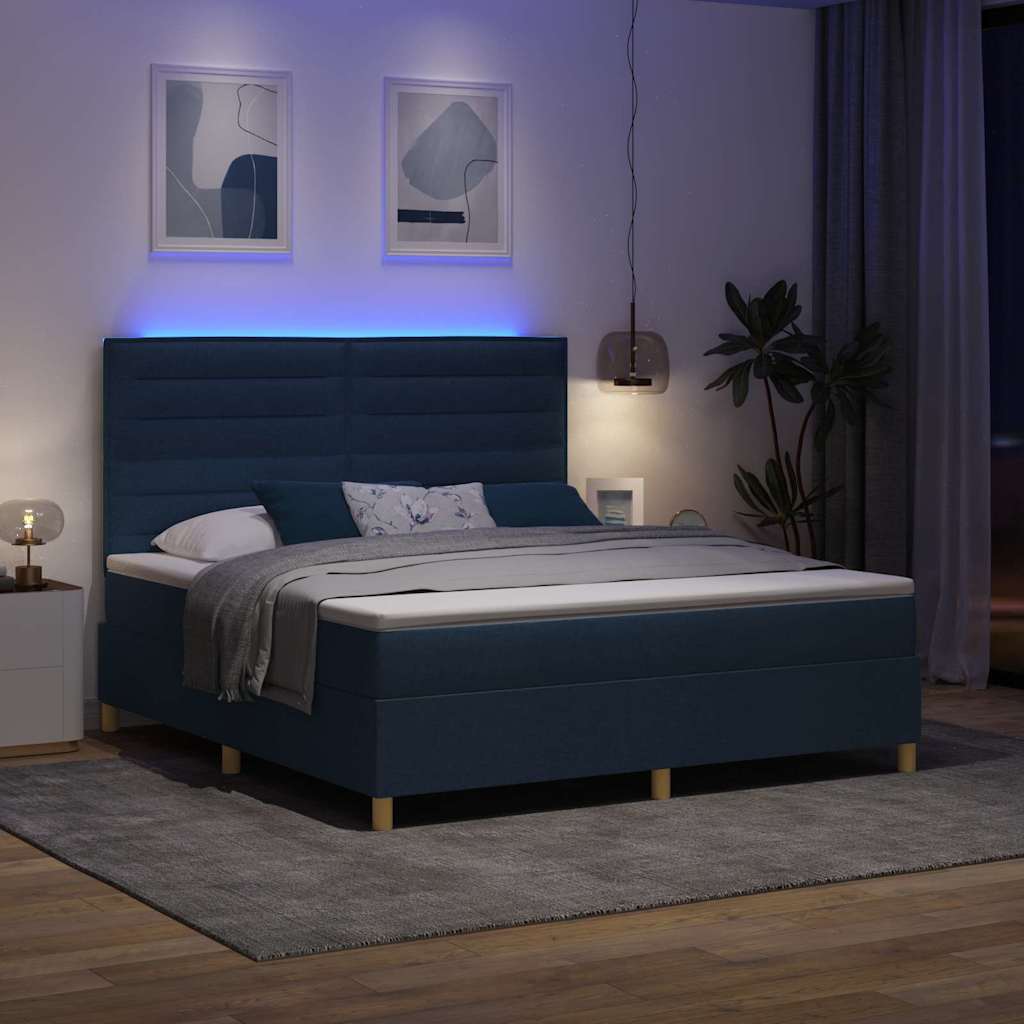vidaXL Łóżko z sprężyną LED z materacem Niebieski 180 x 200 cm tkanina