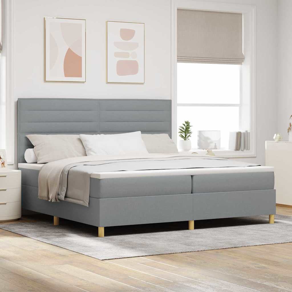 vidaXL Łóżko z sprężyną LED Jasnoszary 200 x 200 cm tkanina