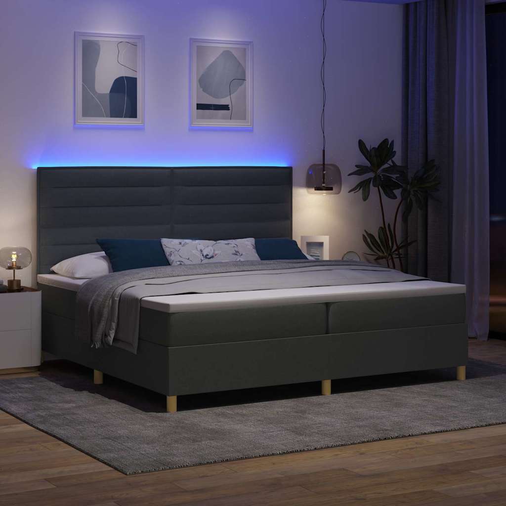 vidaXL Łóżko z sprężyną LED Ciemnoszary 200 x 200 cm tkanina