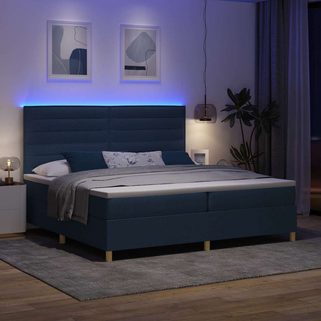 vidaXL Łóżko z sprężyną LED z materacem Niebieski 200 x 200 cm tkanina