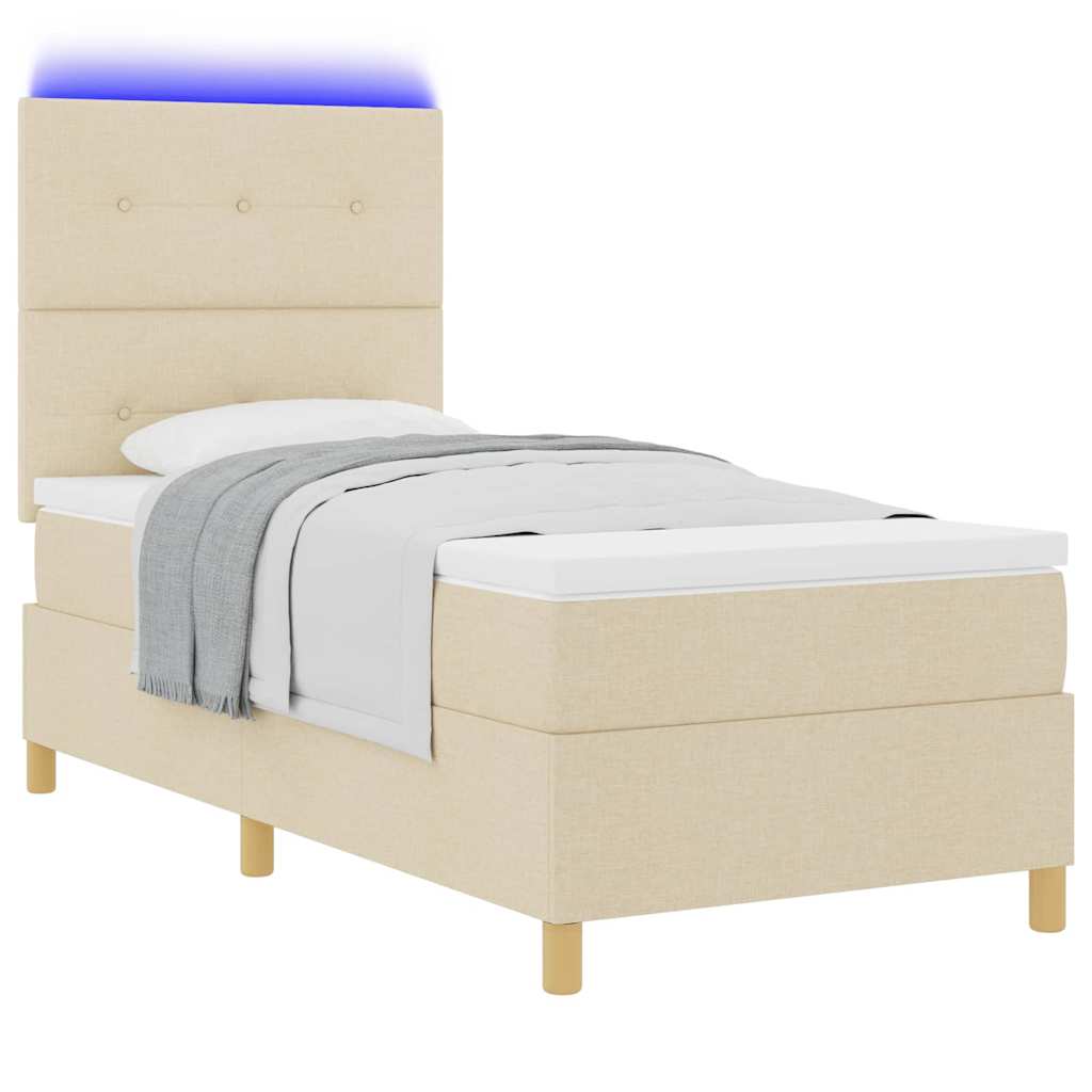 vidaXL Łóżko z sprężyną LED z materacem Kremowy 90 x 190 cm tkanina