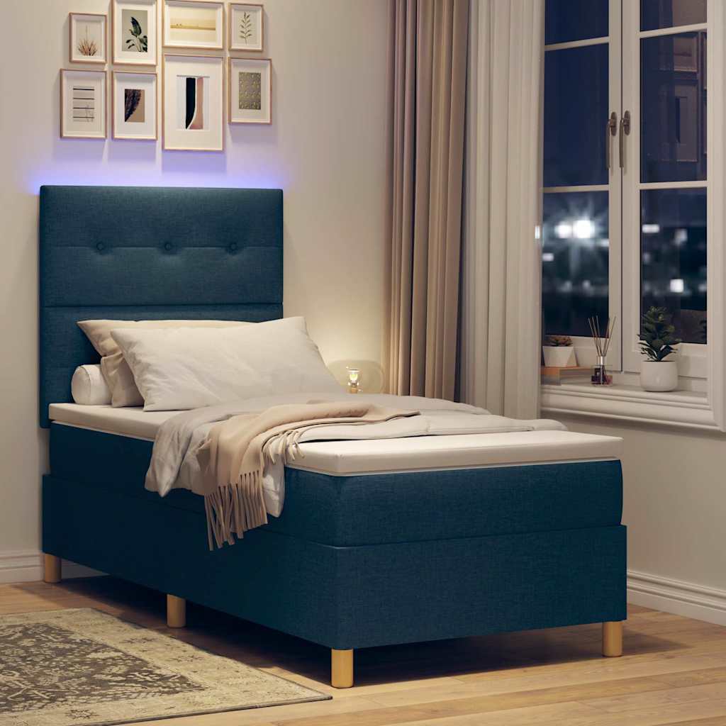 vidaXL Łóżko z sprężyną LED Z zagłówkiem Niebieski 90 x 190 cm tkanina