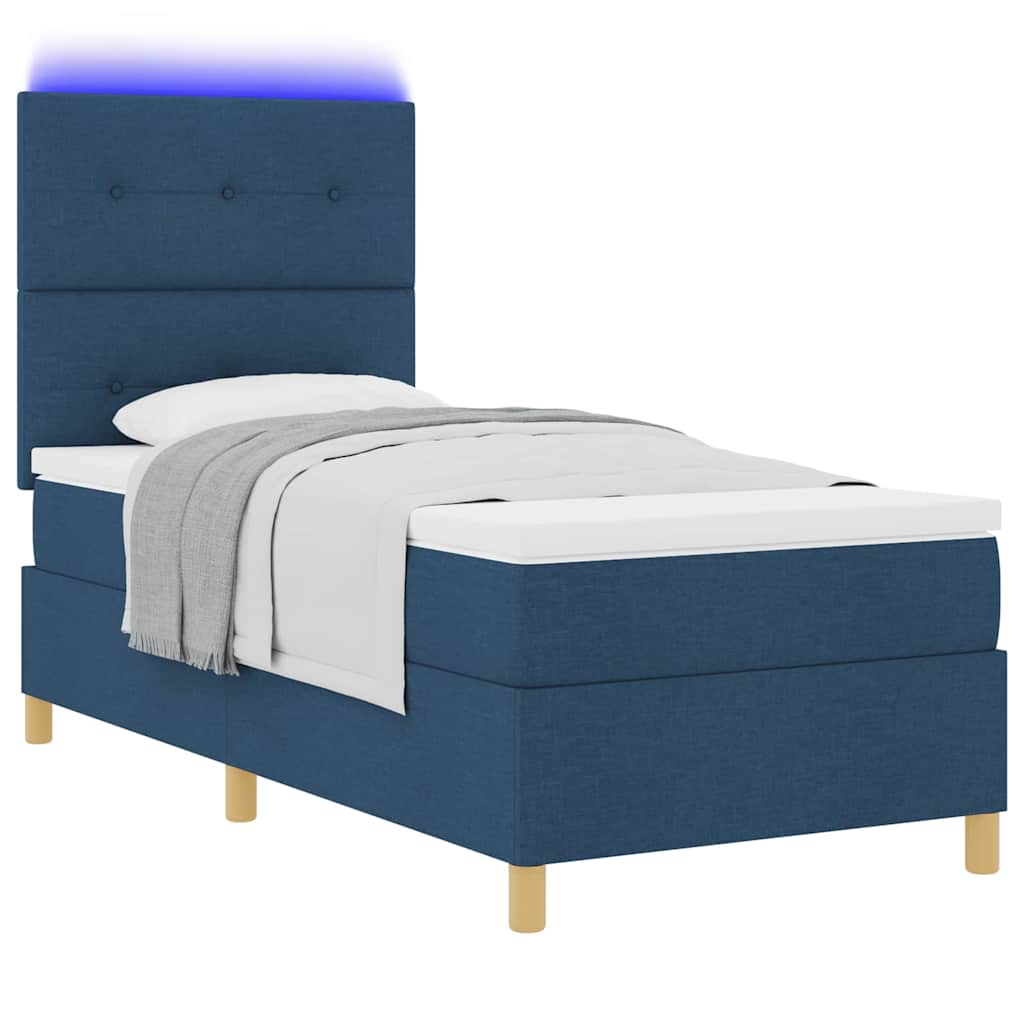 vidaXL Łóżko z sprężyną LED Z zagłówkiem Niebieski 90 x 190 cm tkanina