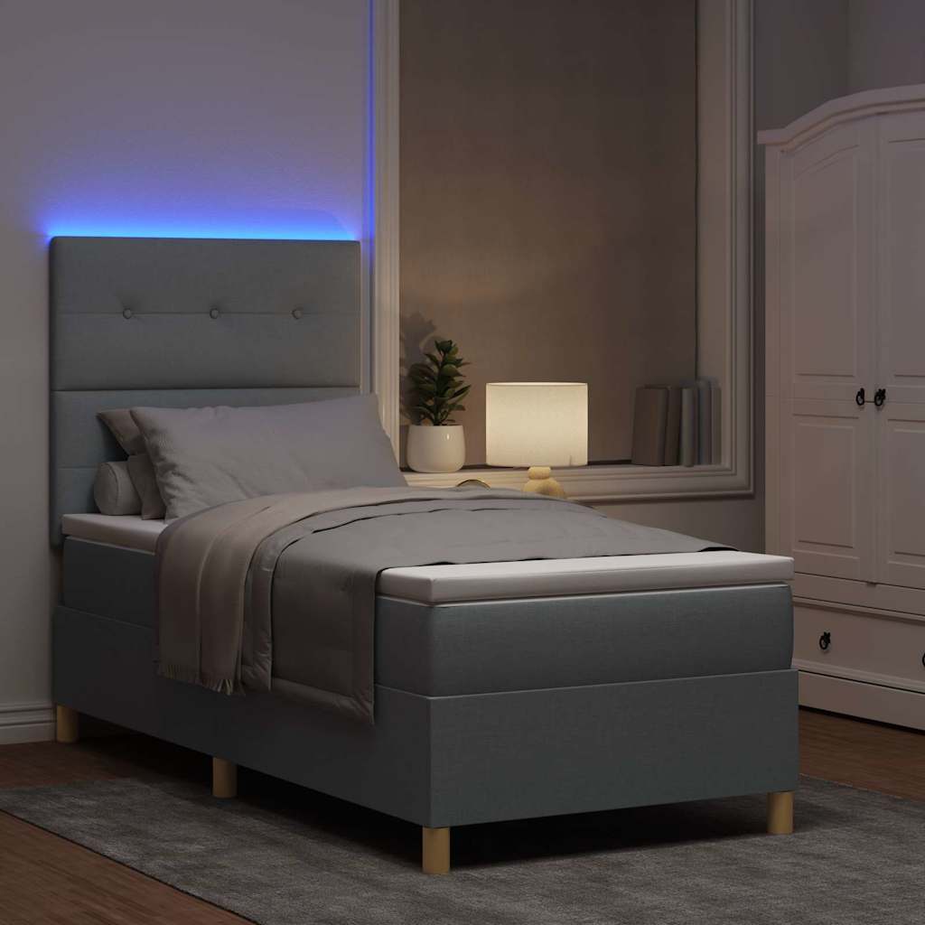 vidaXL Łóżko z sprężyną LED Jasnoszary 100 x 200 cm tkanina