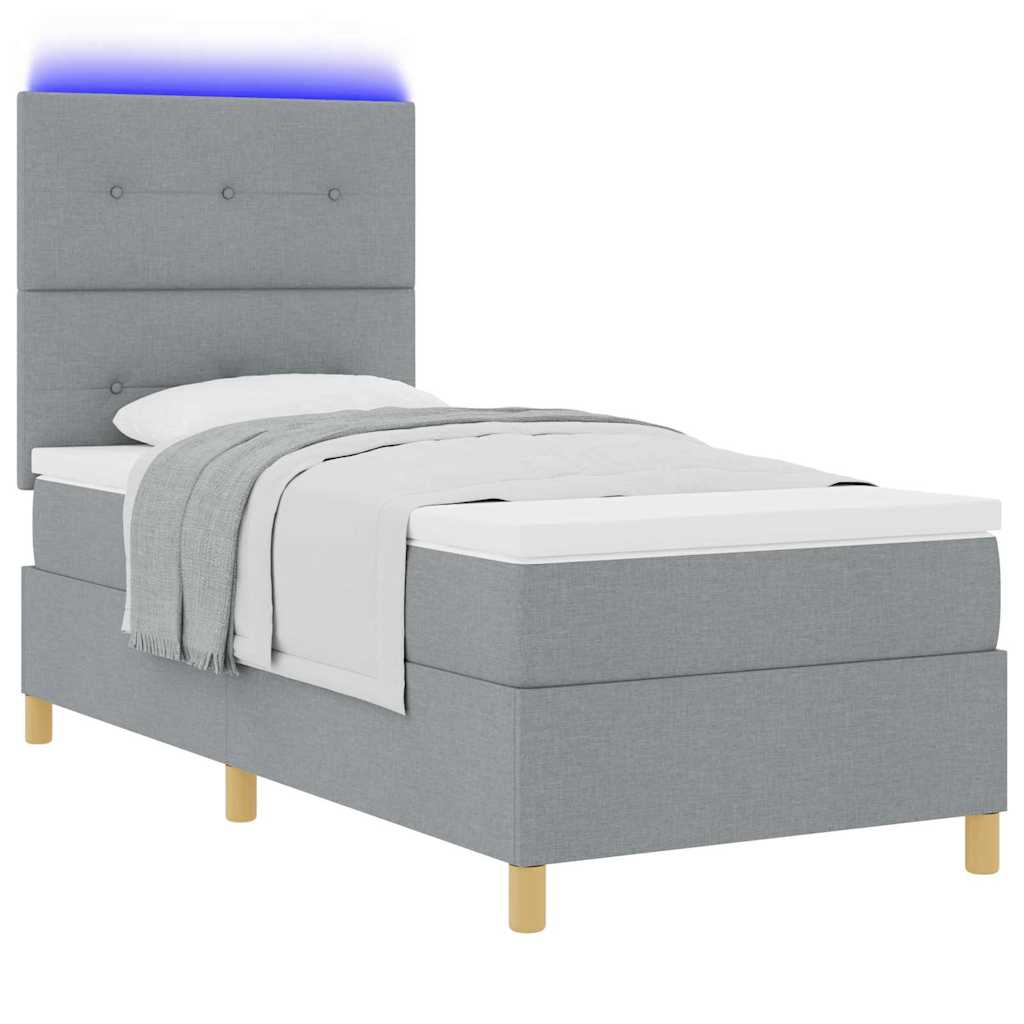 vidaXL Łóżko z sprężyną LED Jasnoszary 100 x 200 cm tkanina