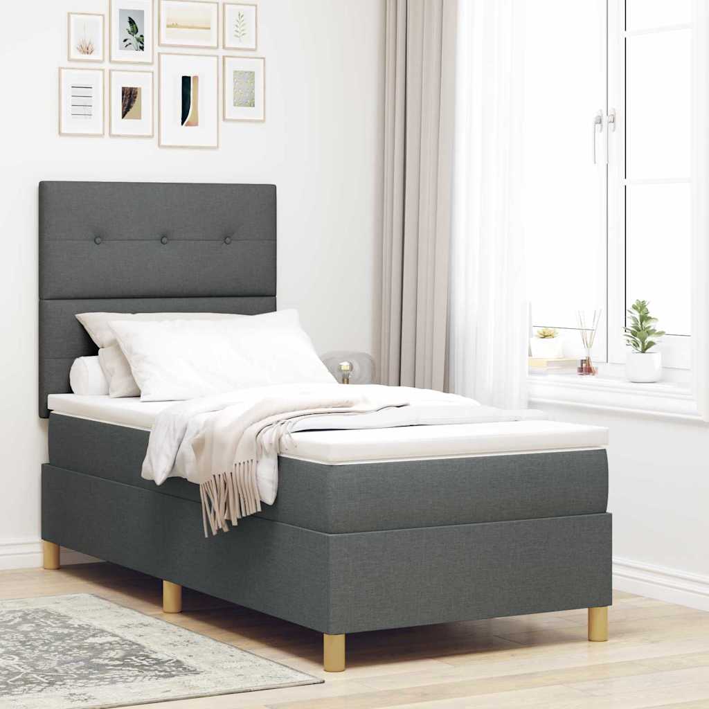 vidaXL Łóżko z sprężyną LED Ciemnoszary 100 x 200 cm tkanina