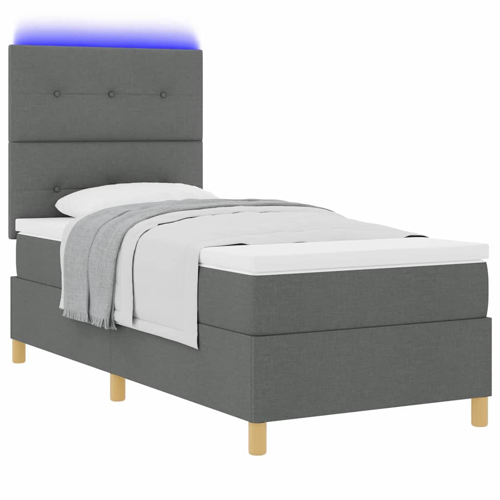 vidaXL Łóżko z sprężyną LED Ciemnoszary 100 x 200 cm tkanina