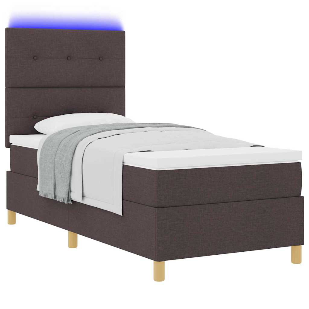 vidaXL Łóżko z sprężyną LED Ciemny brąz 100 x 200 cm tkanina