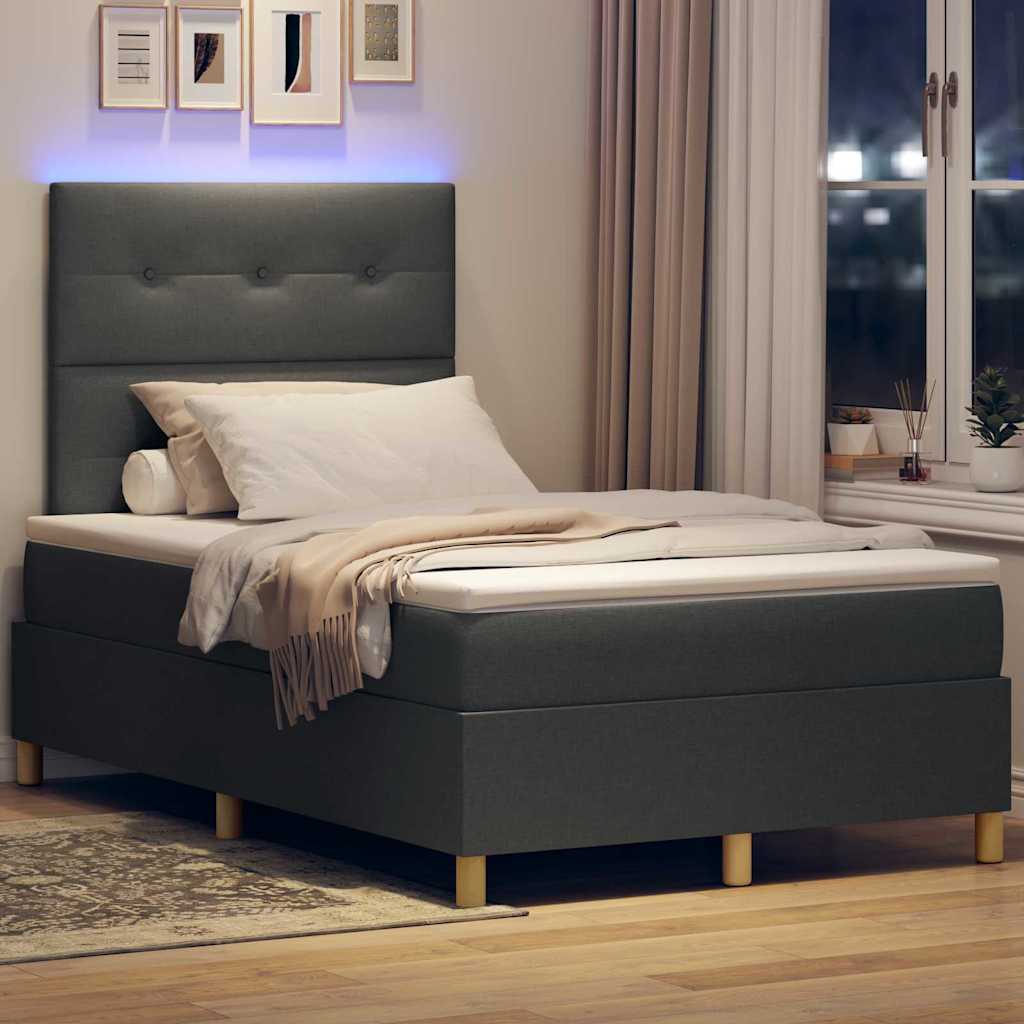 vidaXL Łóżko z sprężyną LED Ciemnoszary 120 x 190 cm tkanina