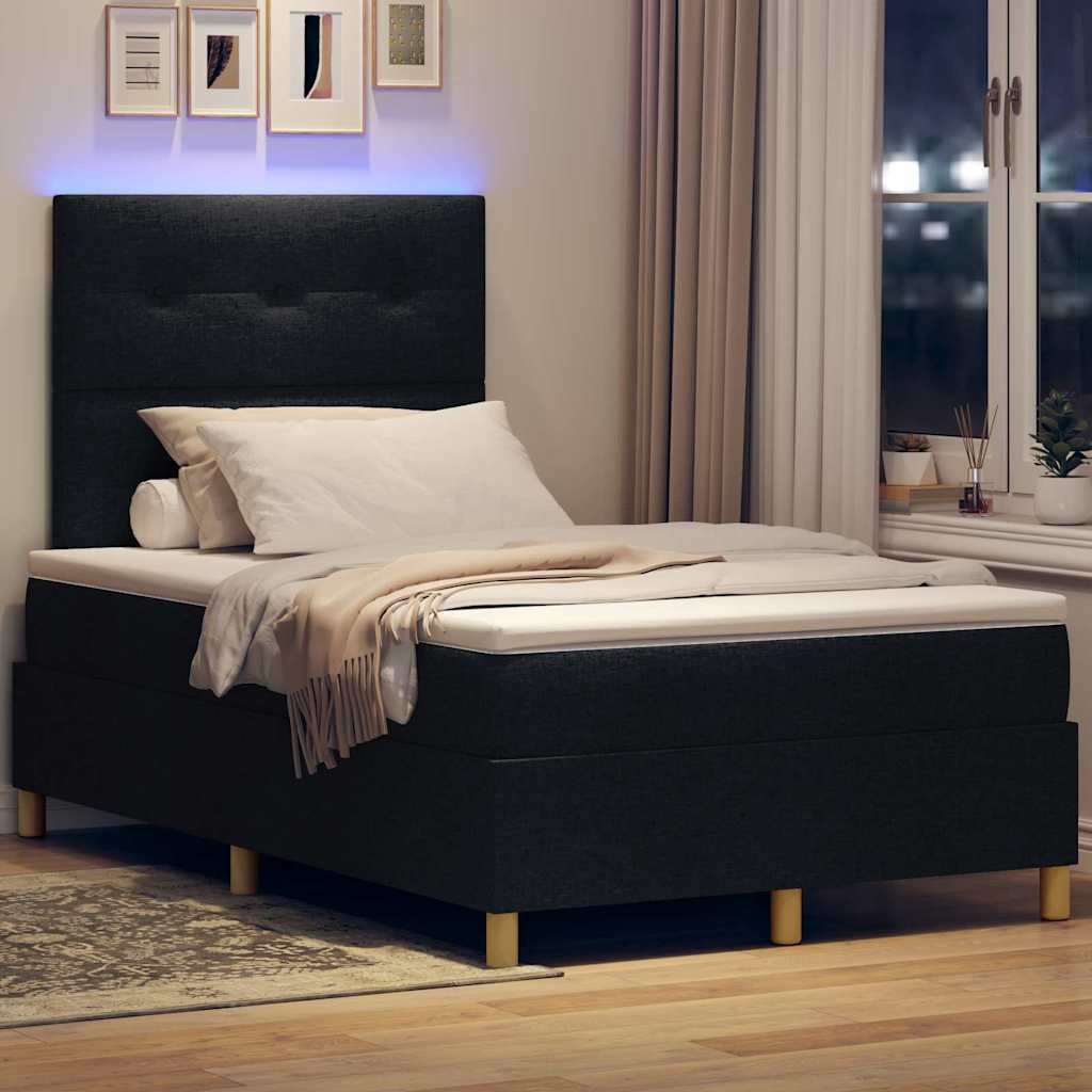 vidaXL Łóżko z sprężyną LED Z zagłówkiem Czarny 120 x 190 cm tkanina
