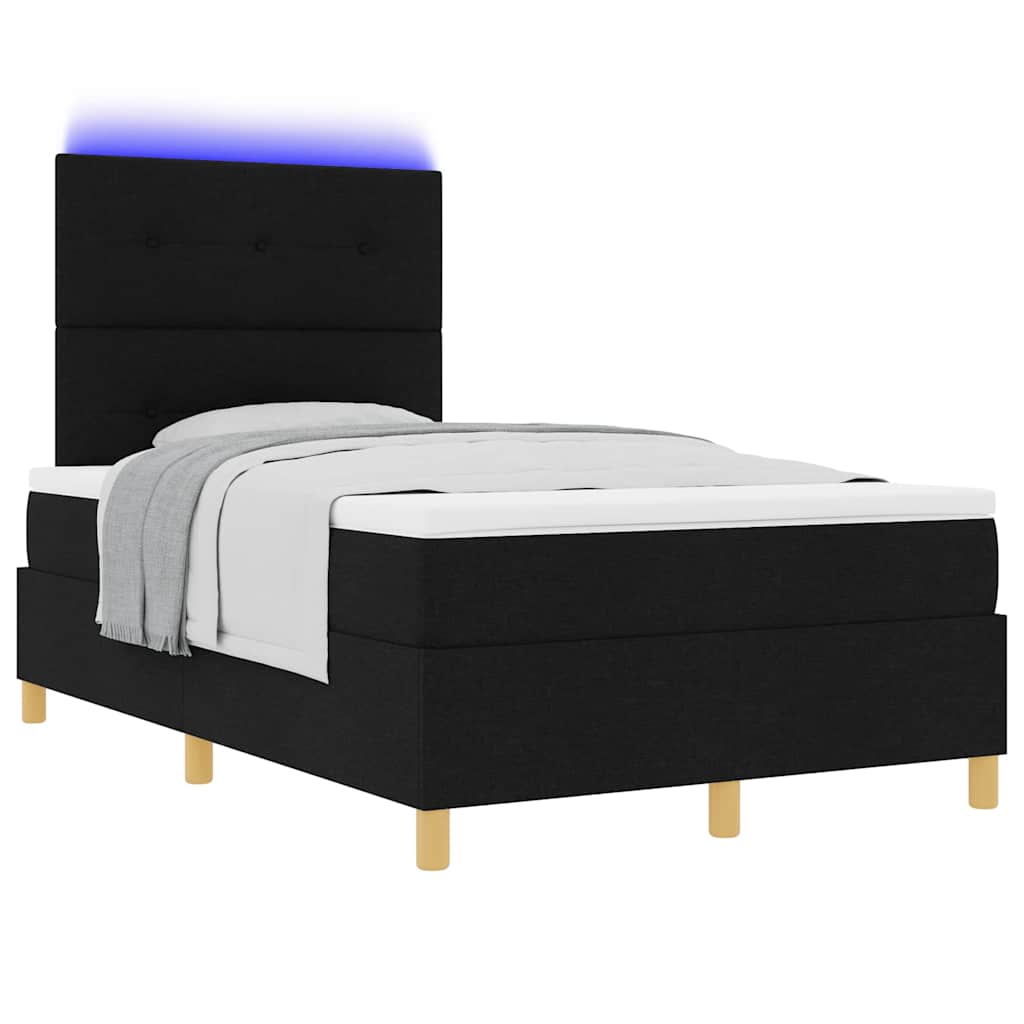vidaXL Łóżko z sprężyną LED Z zagłówkiem Czarny 120 x 190 cm tkanina