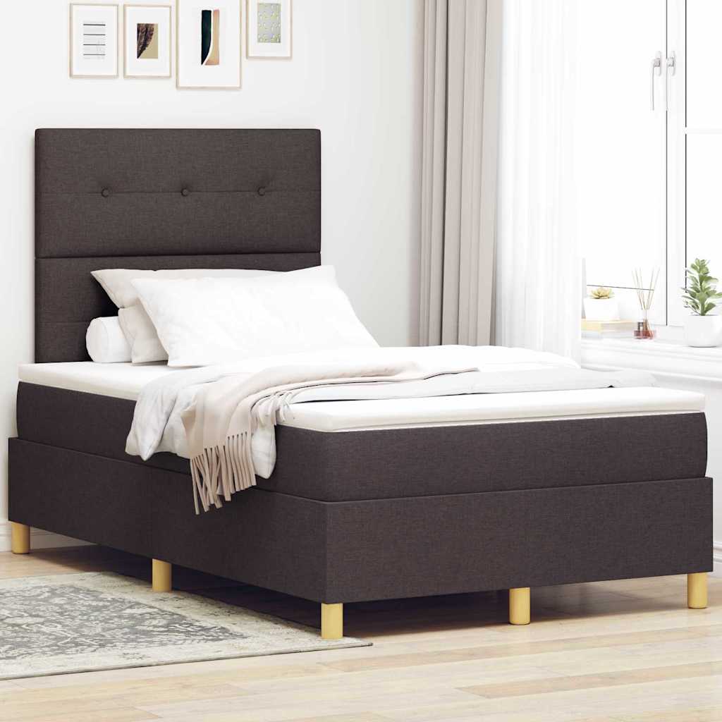 vidaXL Łóżko z sprężyną LED Ciemny brąz 120 x 190 cm tkanina