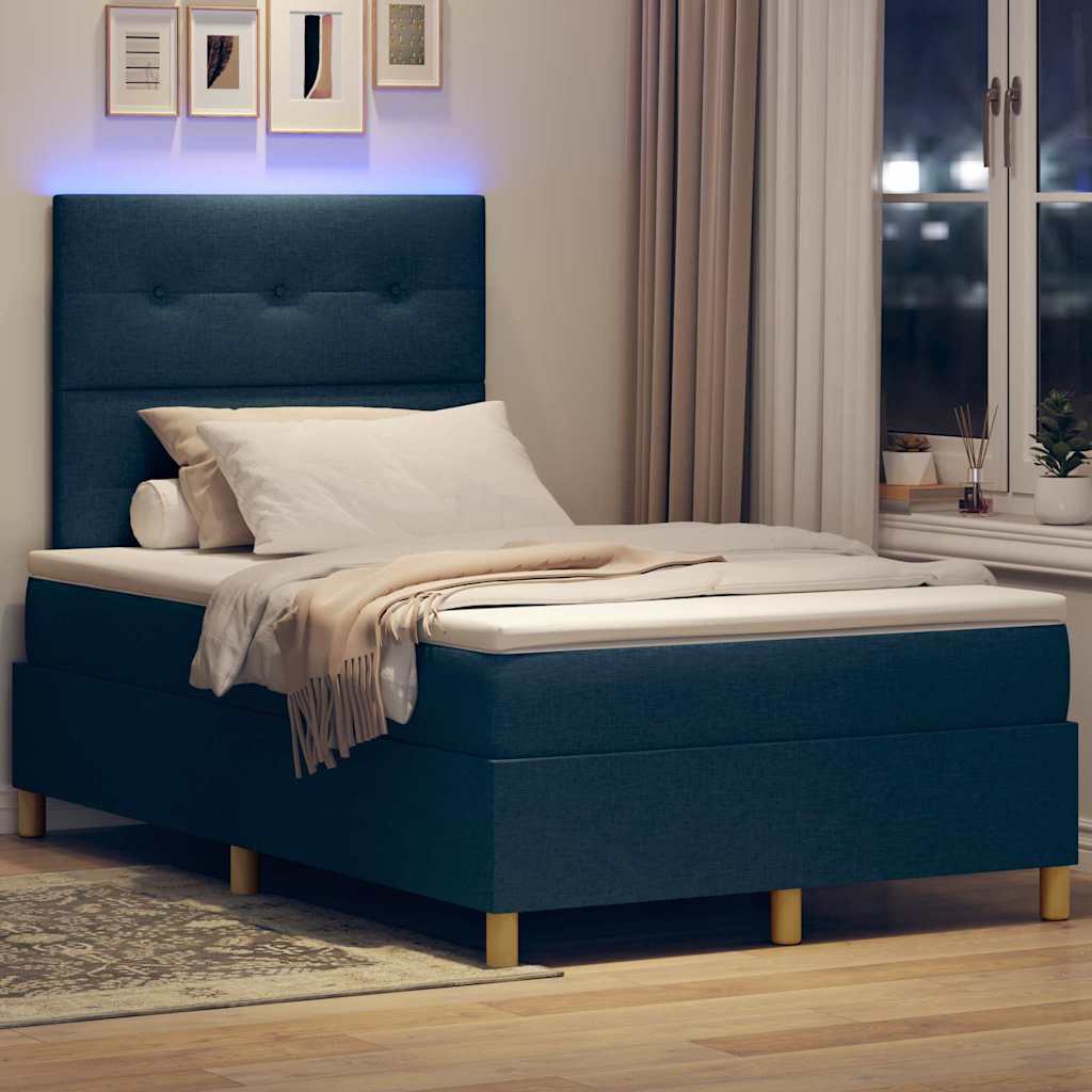 vidaXL Łóżko z sprężyną LED z materacem Niebieski 120 x 190 cm tkanina