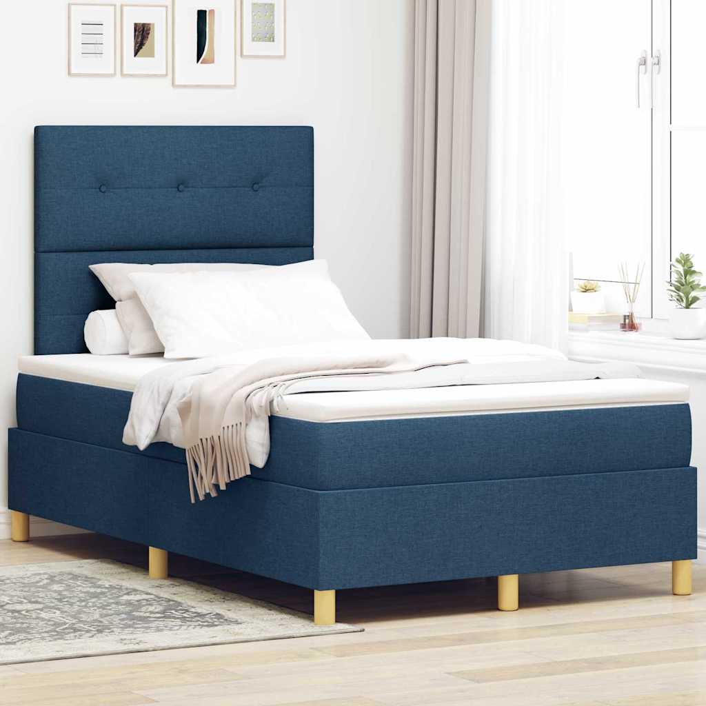 vidaXL Łóżko z sprężyną LED z materacem Niebieski 120 x 190 cm tkanina