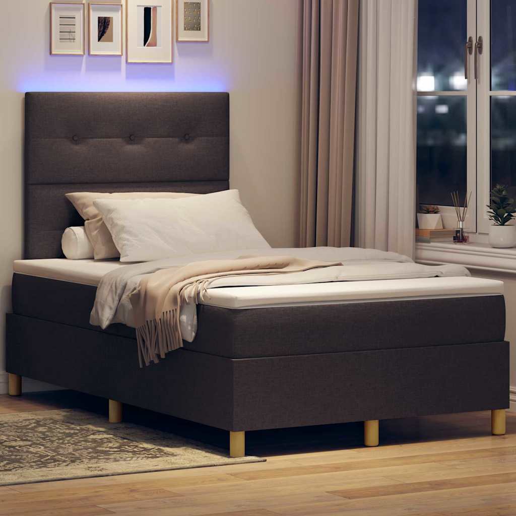 vidaXL Łóżko z sprężyną LED Ciemny brąz 120 x 200 cm tkanina