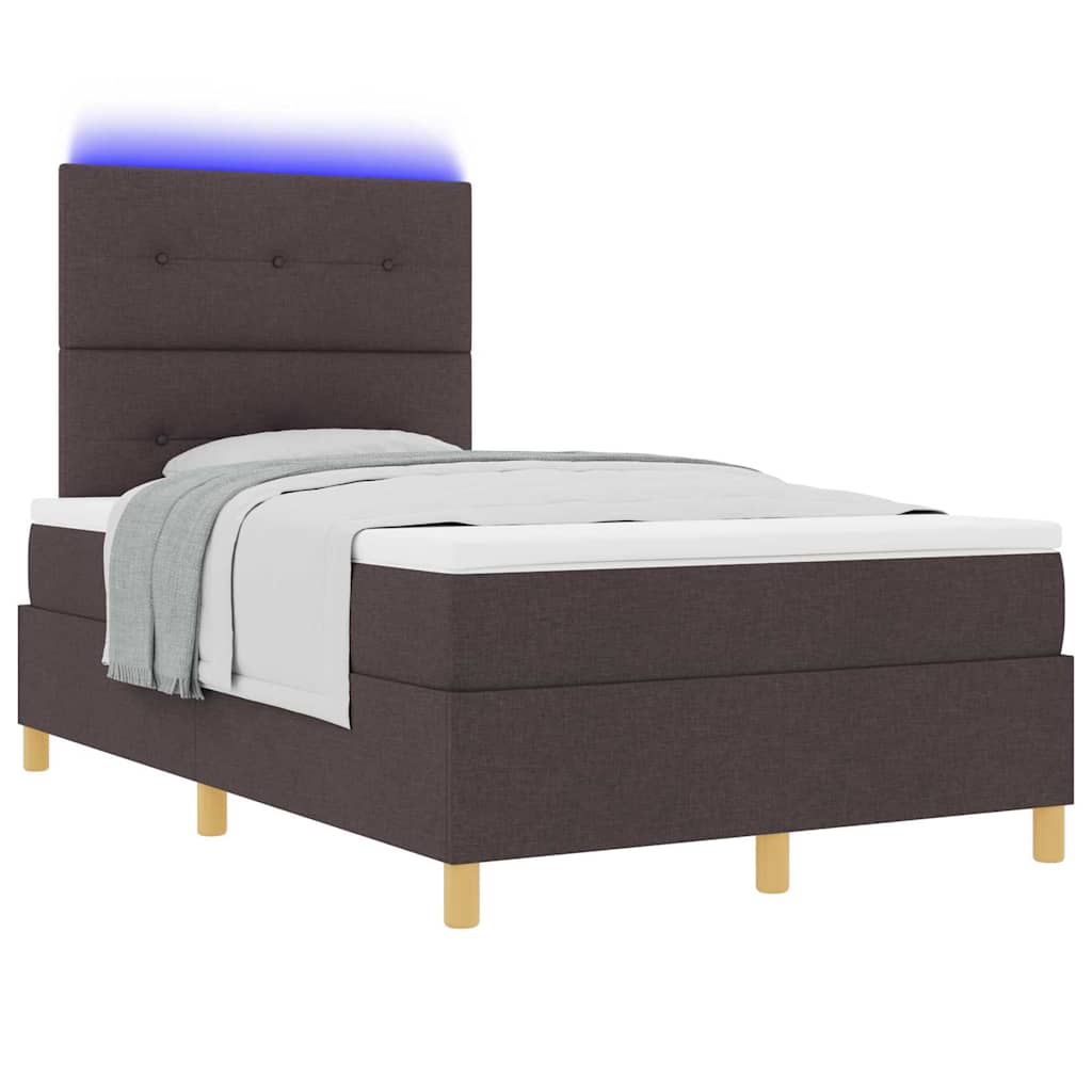 vidaXL Łóżko z sprężyną LED Ciemny brąz 120 x 200 cm tkanina