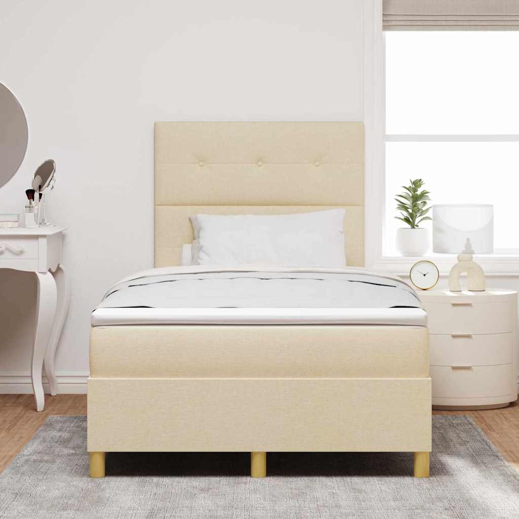 vidaXL Łóżko z sprężyną LED Z zagłówkiem Kremowy 120 x 200 cm tkanina