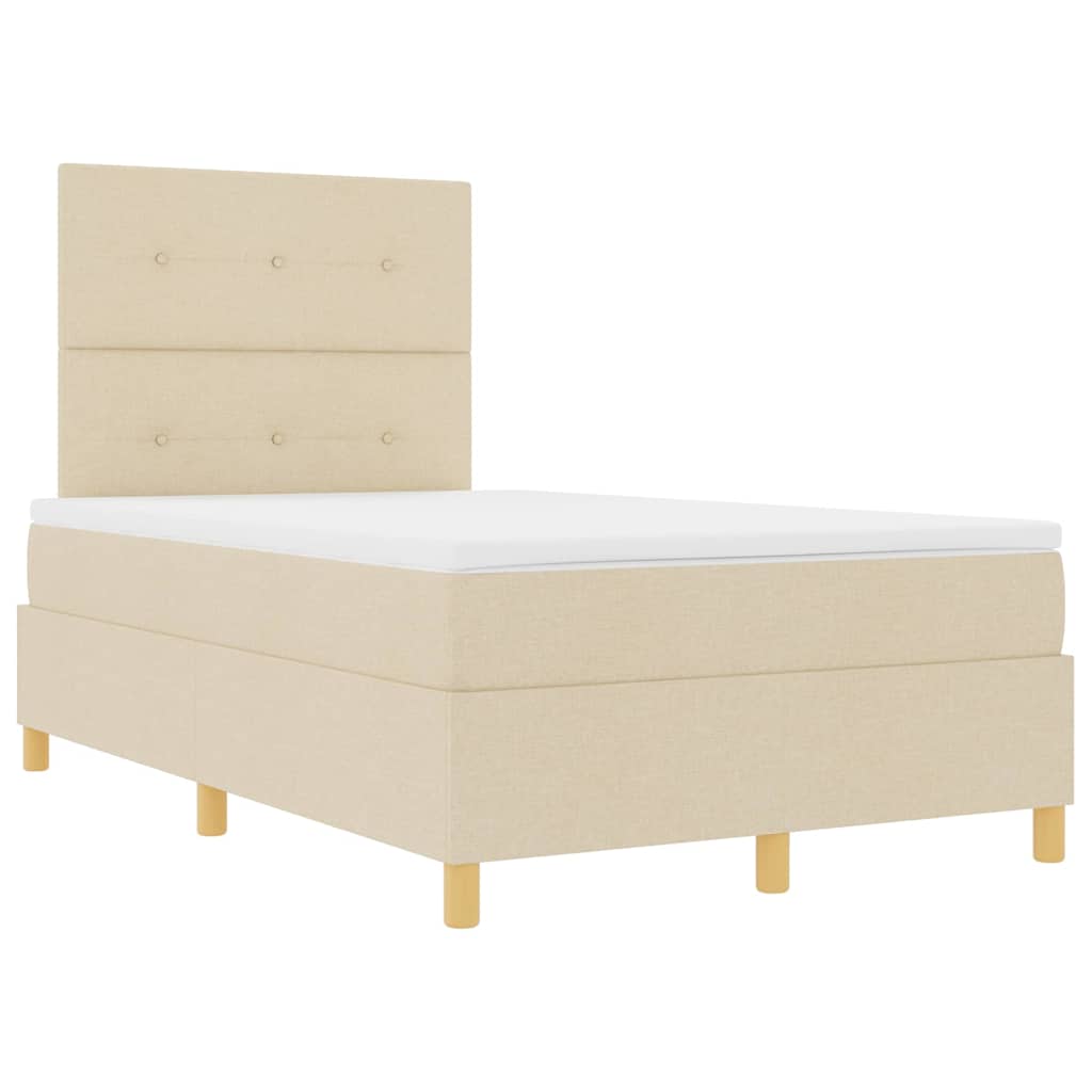 vidaXL Łóżko z sprężyną LED Z zagłówkiem Kremowy 120 x 200 cm tkanina