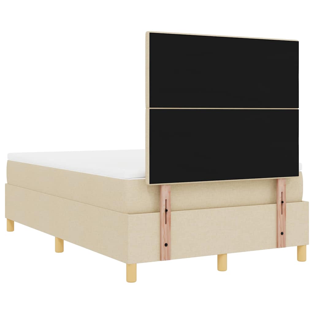 vidaXL Łóżko z sprężyną LED Z zagłówkiem Kremowy 120 x 200 cm tkanina