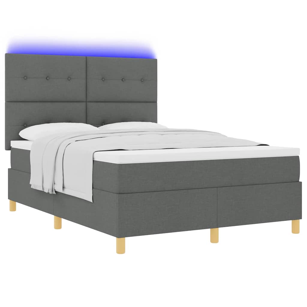 vidaXL Łóżko z sprężyną LED Ciemnoszary 140 x 190 cm tkanina