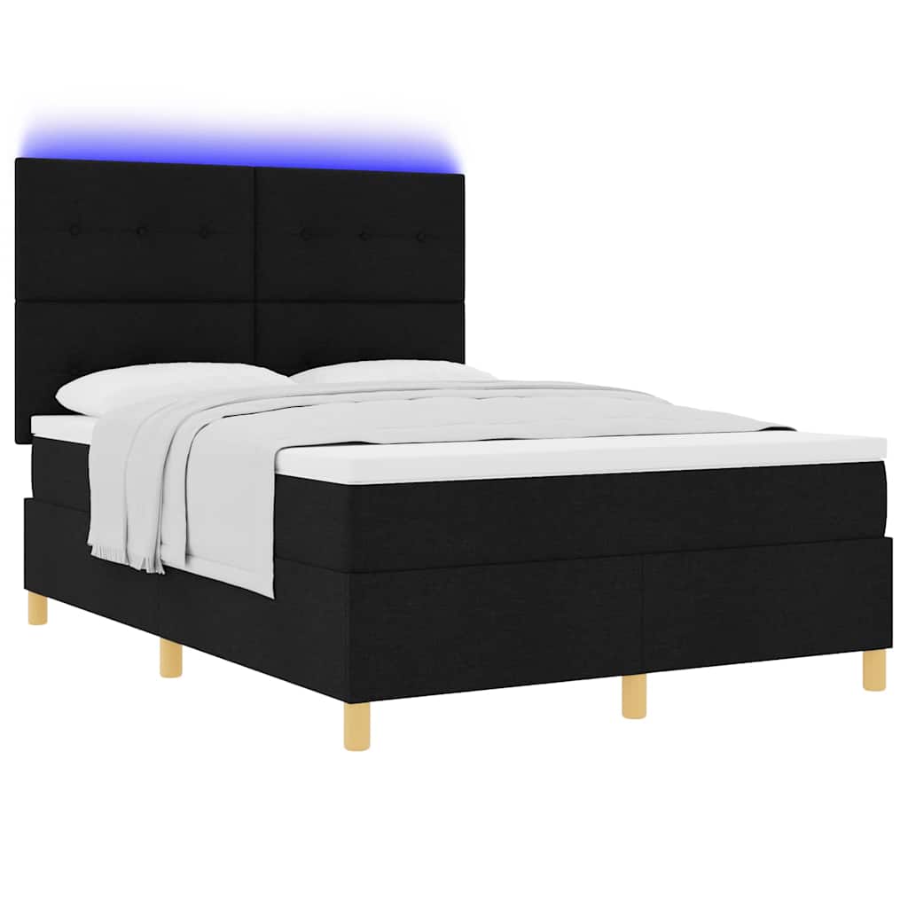 vidaXL Łóżko z sprężyną LED z materacem Czarny 140 x 190 cm tkanina