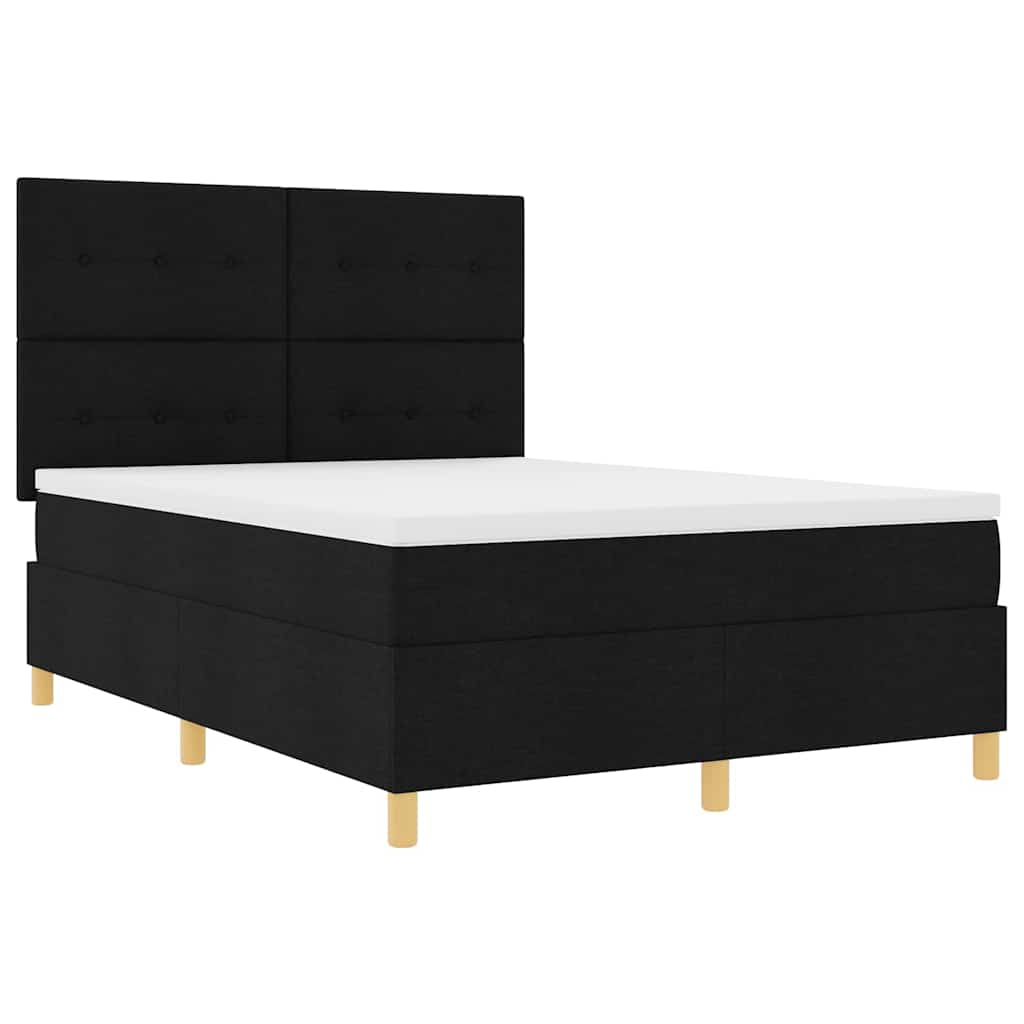 vidaXL Łóżko z sprężyną LED z materacem Czarny 140 x 200 cm tkanina