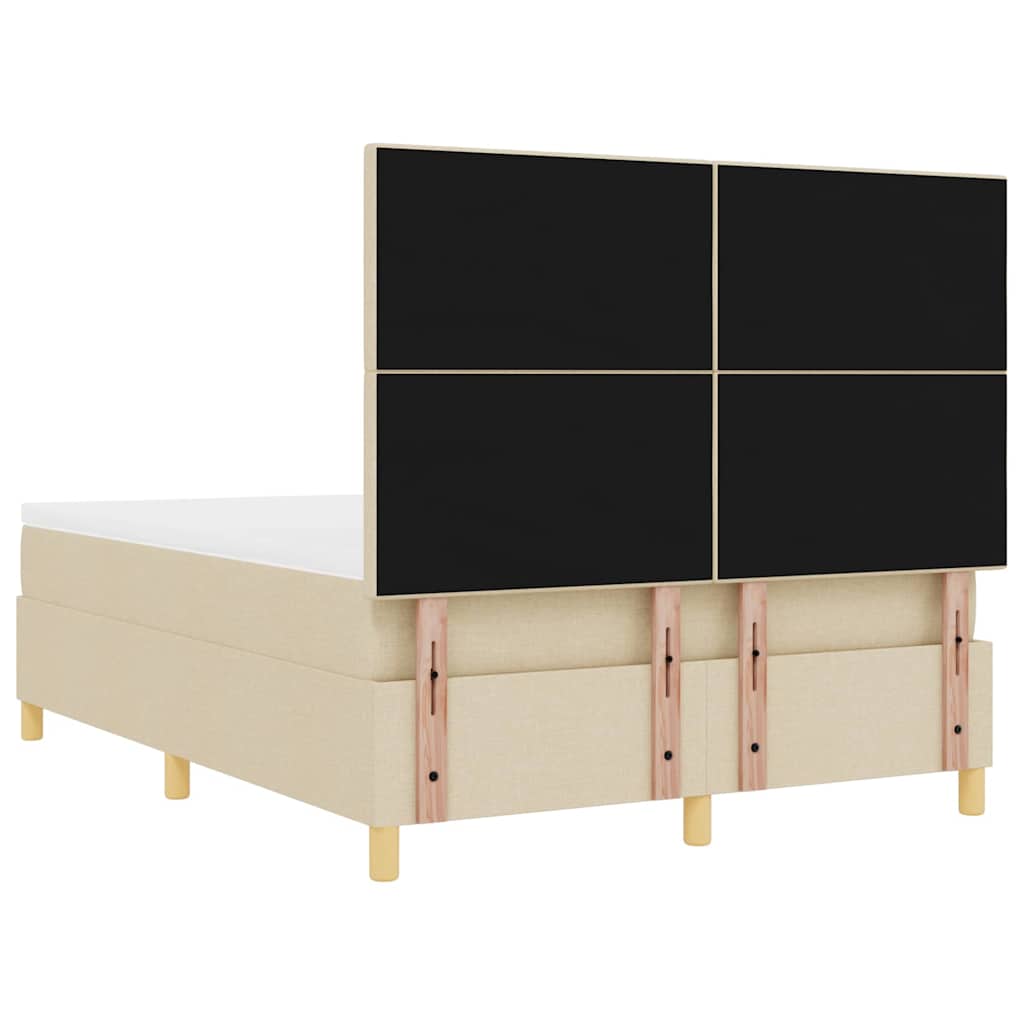 vidaXL Łóżko z sprężyną LED Z zagłówkiem Kremowy 140 x 200 cm tkanina