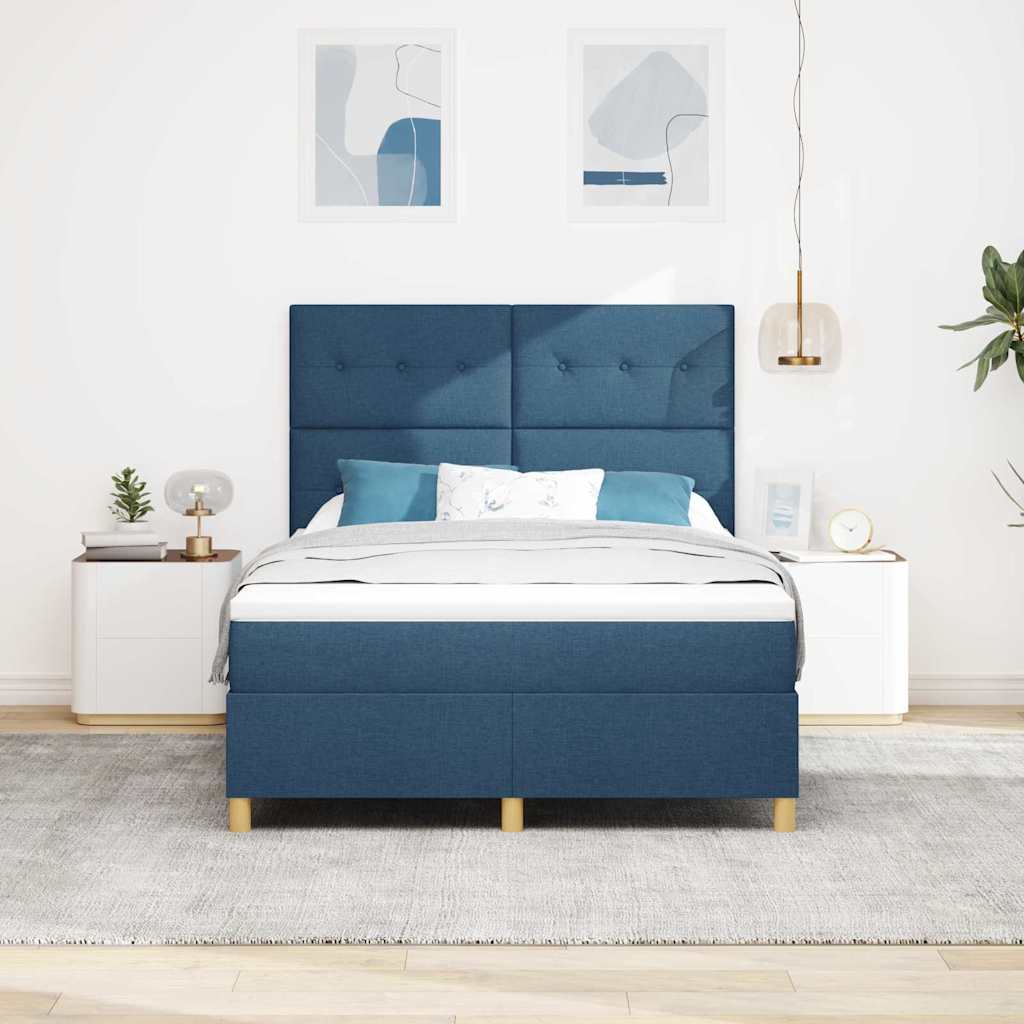 vidaXL Łóżko z sprężyną LED z materacem Niebieski 140 x 200 cm tkanina