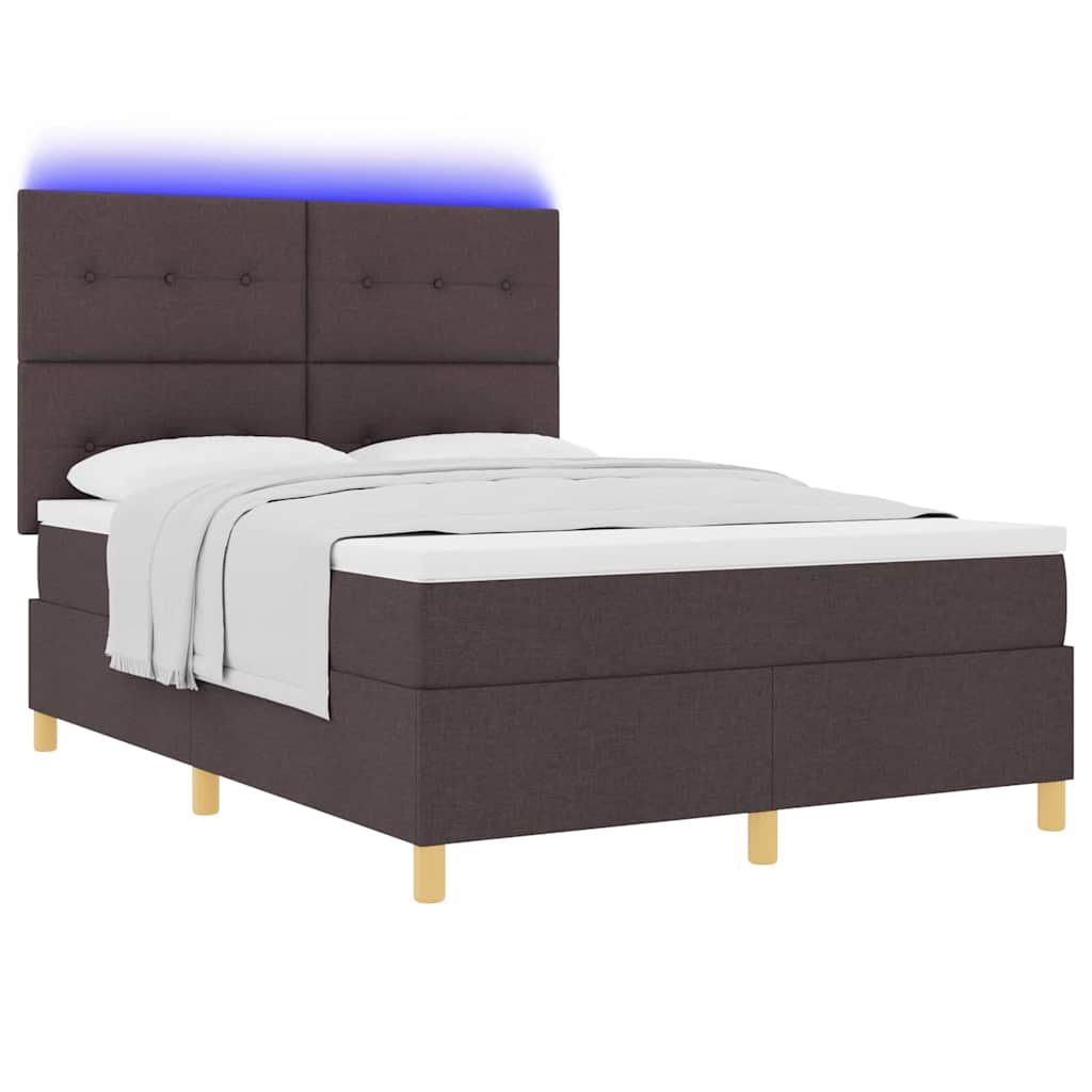 vidaXL Łóżko z sprężyną LED Ciemny brąz 160 x 200 cm tkanina