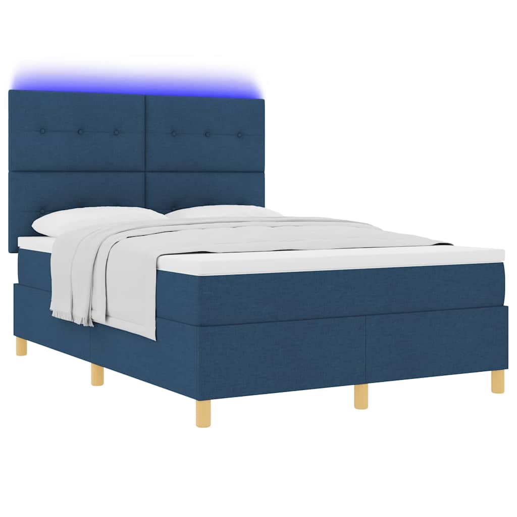 vidaXL Łóżko z sprężyną LED z materacem Niebieski 160 x 200 cm tkanina